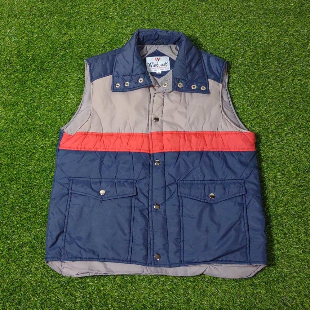 VINTAGE 80S STRIPED COLORBLOCK PUFFER VEST MULTICOLOR WINDCREST BRAND VTG